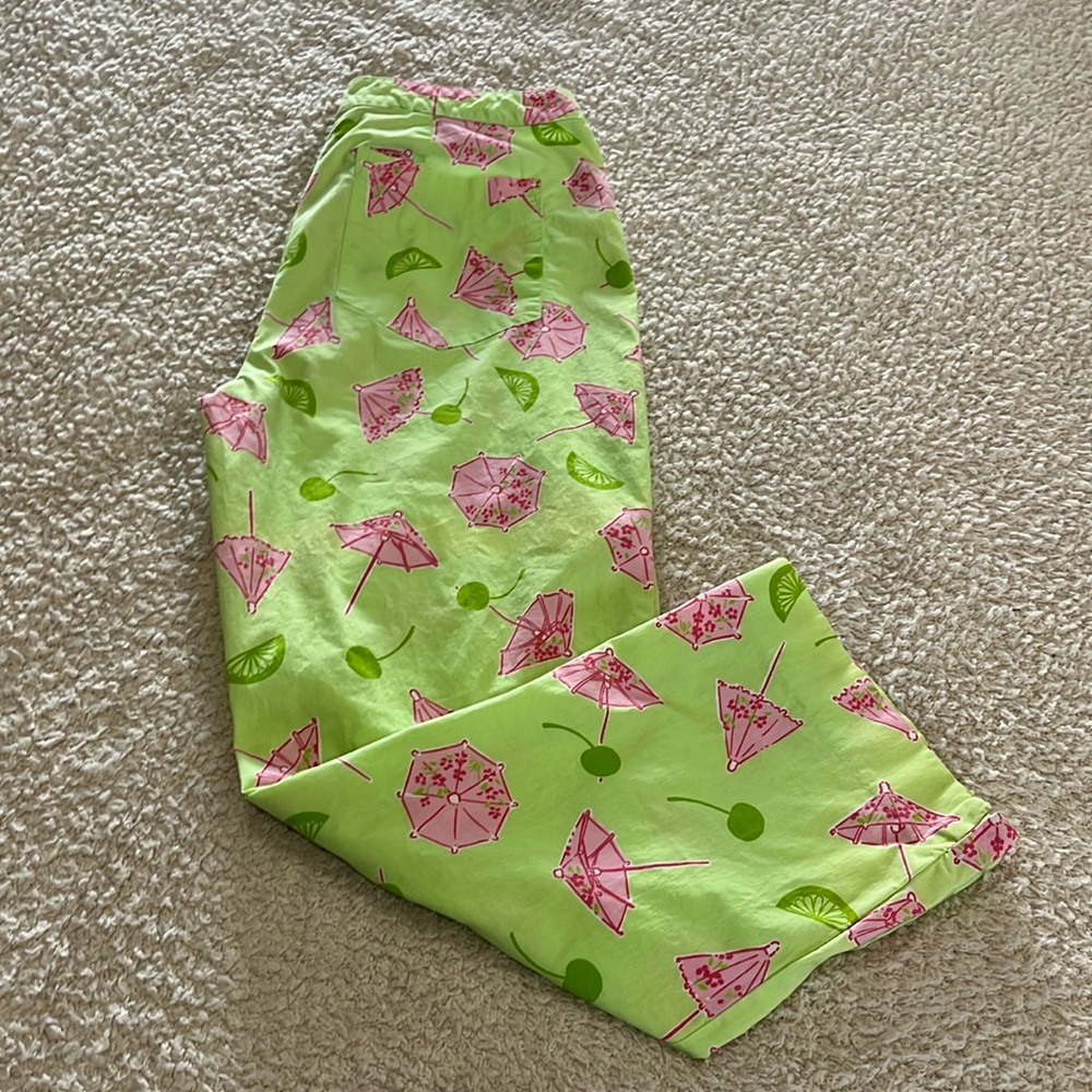 Lilly Pulitzer Vintage Lime Green and Pink Patterned Capri Pants Size 2